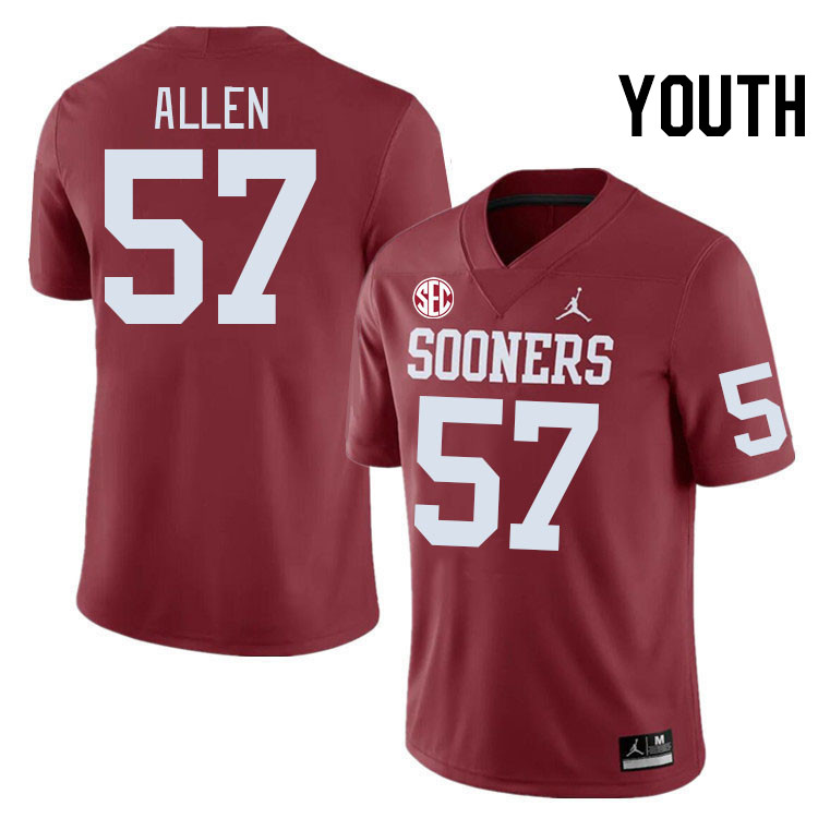 Youth #57 Gunnar Allen Oklahoma Sooners 2024 SEC Conference College Football Jerseys-Crimson